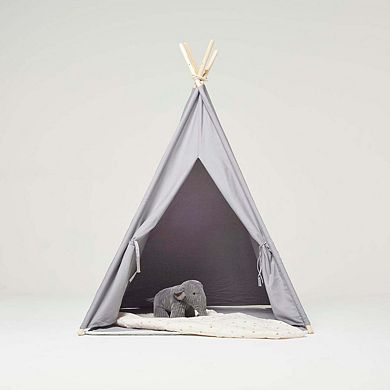 Cotton Canvas Teepee Play Tent with Soft Carpet Grey