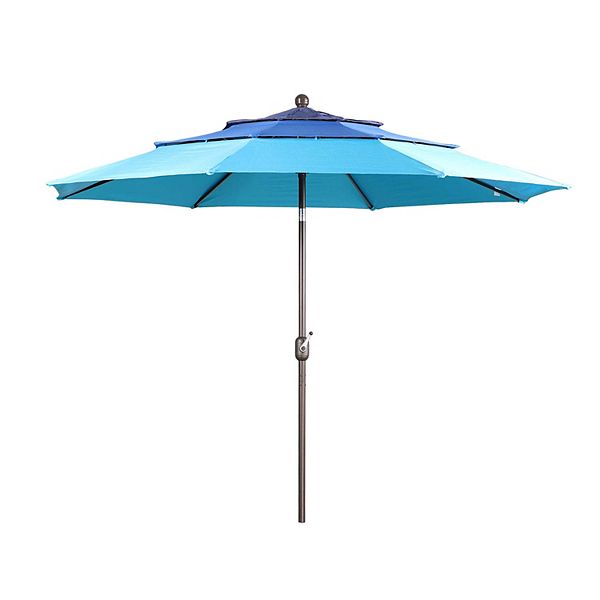 Aoodor 10ft 3 Tier Patio Umbrella - Stylish Outdoor Market Umbrella   (No Base) - Gradient Blue