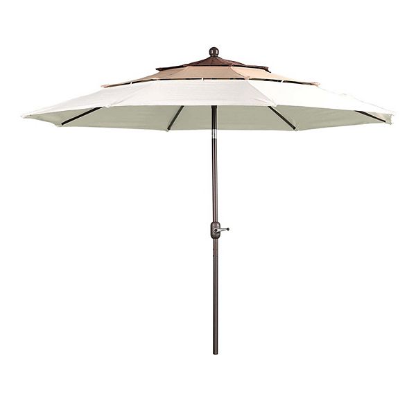 Aoodor 10ft 3 Tier Patio Umbrella - Stylish Outdoor Market Umbrella   (No Base) - Multi Brown