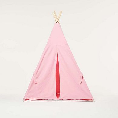 Cotton Canvas Teepee Play Tent with Soft Carpet Pink