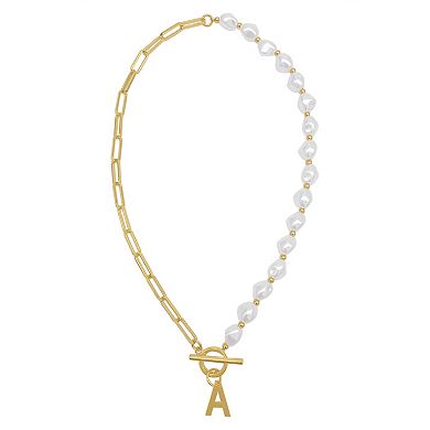Adornia Simulated Pearl & Paperclip Chain Initial Toggle Necklace