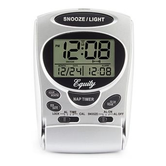 La Crosse Technology Equity 31300 Silver Fold-Up LCD Travel Alarm Clock with Nap Timer & Backlight