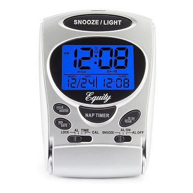 La Crosse Technology Equity 31300 Silver Fold-Up LCD Travel Alarm Clock with Nap Timer & Backlight