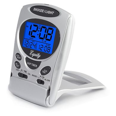 La Crosse Technology Equity 31300 Silver Fold-Up LCD Travel Alarm Clock with Nap Timer & Backlight