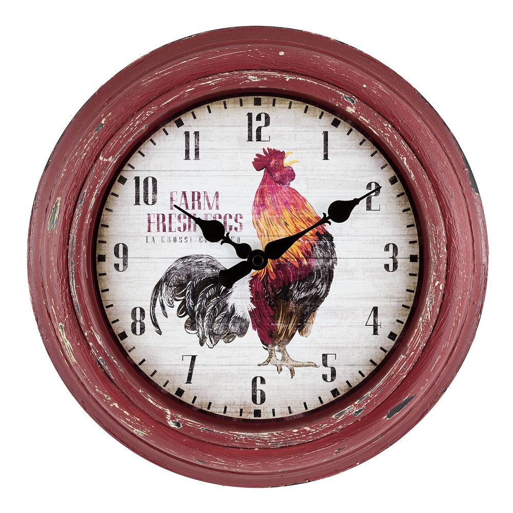 La Crosse Technology 12-in. Red Rooster Distressed Quartz Analog Wall Clock
