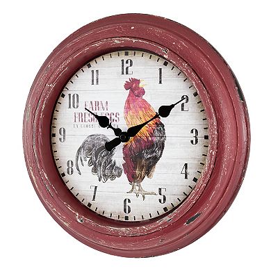 La Crosse Technology 12-in. Red Rooster Distressed Quartz Analog Wall Clock