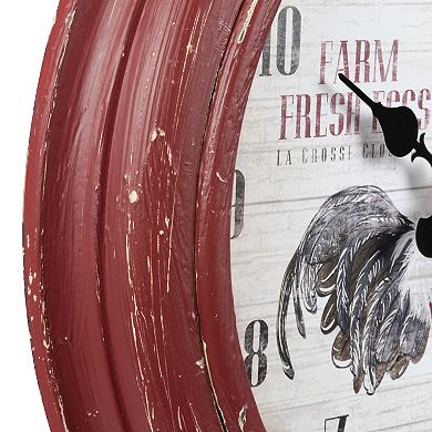 La Crosse Technology 12-in. Red Rooster Distressed Quartz Analog Wall Clock