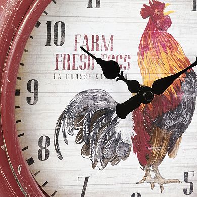 La Crosse Technology 12-in. Red Rooster Distressed Quartz Analog Wall Clock