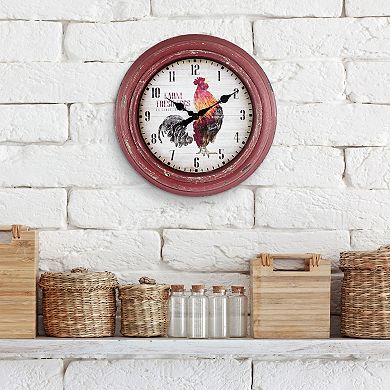 La Crosse Technology 12-in. Red Rooster Distressed Quartz Analog Wall Clock