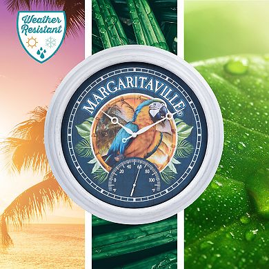 La Crosse Technology 15.75" Blue & Gold Macaw Margaritaville Outdoor Quartz Clock with Temp