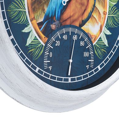 La Crosse Technology 15.75" Blue & Gold Macaw Margaritaville Outdoor Quartz Clock with Temp