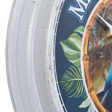 La Crosse Technology 15.75" Blue & Gold Macaw Margaritaville Outdoor Quartz Clock with Temp