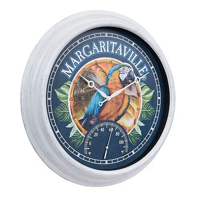 La Crosse Technology 15.75" Blue & Gold Macaw Margaritaville Outdoor Quartz Clock with Temp
