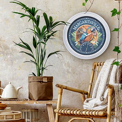 La Crosse Technology 15.75" Blue & Gold Macaw Margaritaville Outdoor Quartz Clock with Temp