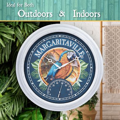 La Crosse Technology 15.75" Blue & Gold Macaw Margaritaville Outdoor Quartz Clock with Temp