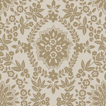 RoomMates Blue and Silver Boho Baroque Damask Peel and Stick Wallpaper