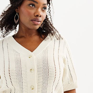 Plus Size Sonoma Goods For Life Short Sleeve Crochet V-Neck Cardigan