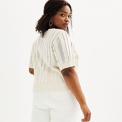 Plus Size Sonoma Goods For Life Short Sleeve Crochet V-Neck Cardigan