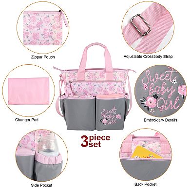 Baby Essentials Diaper Bag Tote 3-Piece Set with Changing Station