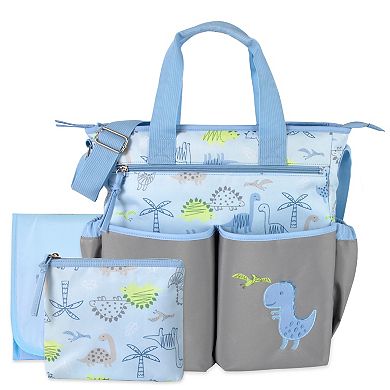 Baby Essentials Dinosaur Diaper Bag Tote 3-Piece Set with Changing Station