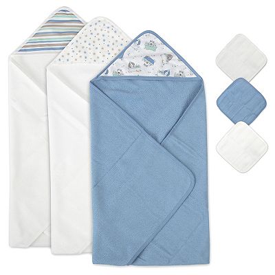 Baby Essentials 6 Piece Hooded Baby Bath Towel Washcloth Set