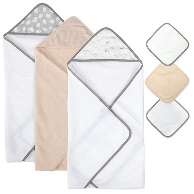 Baby Essentials 6-piece Hooded Baby Bath Towel & Wash Cloth Set