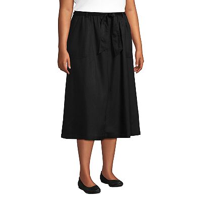 Plus Size Lands' End Tencel Tie Waist Midi Skirt