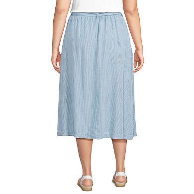 Plus Size Lands' End Tencel Tie Waist Midi Skirt