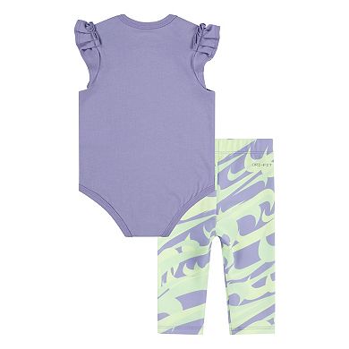 Baby Girls Nike Bodysuit And Swoosh Printed Leggings Set