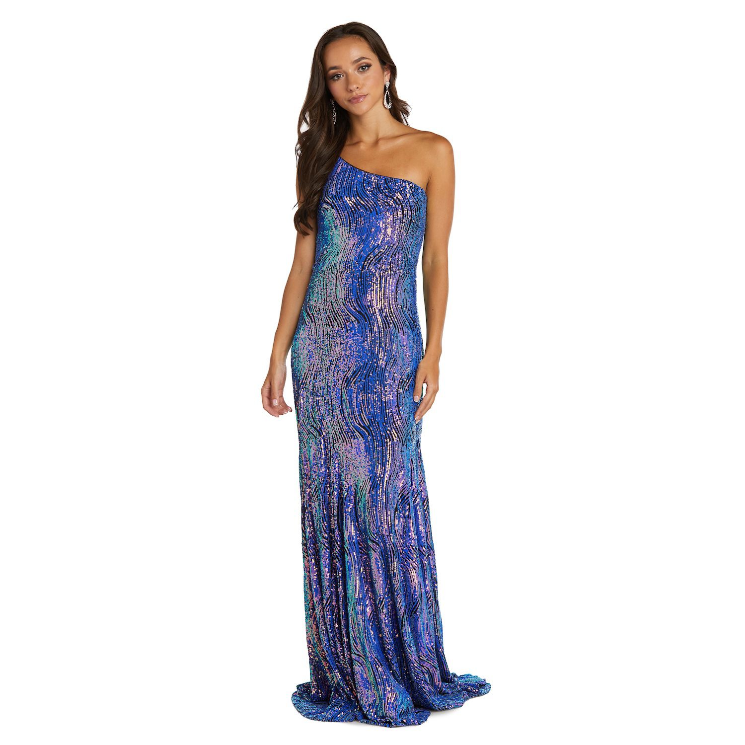 Women's R&M Richards Long Sequin Lace Chiffon Cape Gown