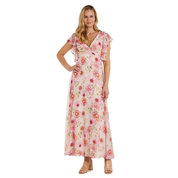 Women's Nightway Long Floral Mock-Wrap Dress