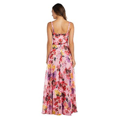 Women's Nightway Long Floral Print Mock-Wrap Dress