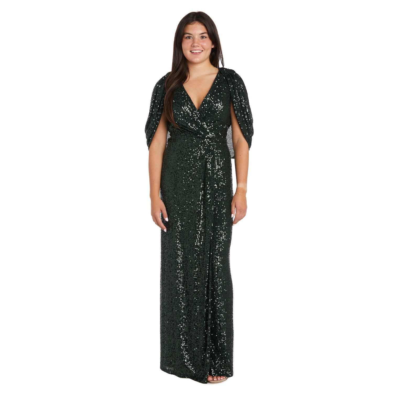 Women's R&M Richards Butterfly-Embroidered Sequin Long Evening Dress