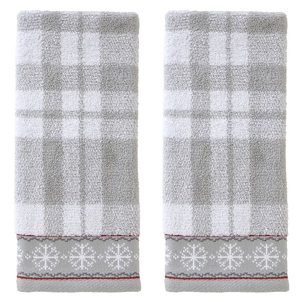 SKL Home Whistler Plaid Snowflake Trim 2piece Hand Towels Set