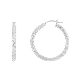 PRIMROSE Sterling Silver Diamond Cut Hoop Earrings