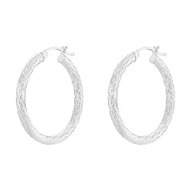 PRIMROSE Sterling Silver Diamond Cut Hoop Earrings