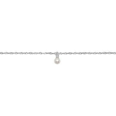 PRIMROSE Sterling Silver White Glass Pearl Singapore Chain Anklet