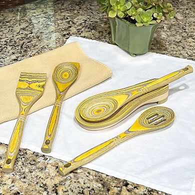 Island Bamboo Pakkawood Kitchen Essentials Utensil 5 Piece Tool Set, Lemon
