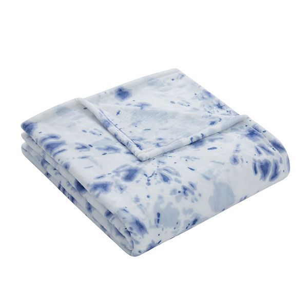 VCNY Home Tie Dye Blue Plush Throw Blanket
