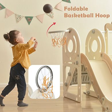 F.C Design Kids Slide with Bus Play Structure, Freestanding Bus Toy with Slide for Toddlers, Bus Slide Set with Basketball Hoop