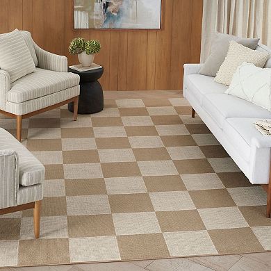 Nourison Washable Modern Jute Checkered Geometric Non-Skid Indoor Area Rug