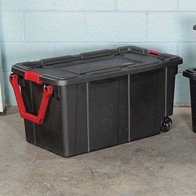 40 Gallon Wheeled Industrial Plastic Storage outlets Bins, Black, Set of 2