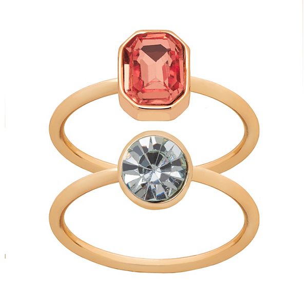 LC Lauren Conrad Gold Tone Red & Clear Crystal Rings 2Pack Set