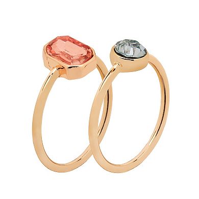 LC Lauren Conrad Gold Tone Red & Clear Crystal Rings 2-Pack Set
