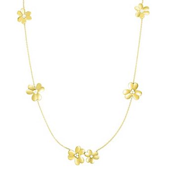 Sunkissed Sterling 14k Gold Over Silver Cubic Zirconia Flower Station Necklace