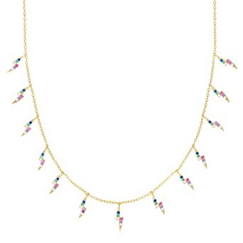 Sunkissed Sterling 14K Gold Over Silver Cubic Zirconia Lightning Bolt Charm Necklace