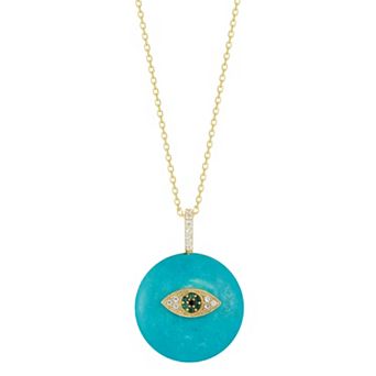 Sunkissed Sterling 14k Gold Over Silver Cubic Zirconia & Simulated Turquoise Evil Eye Necklace
