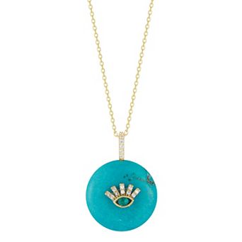 Sunkissed Sterling 14k Gold Over Silver Cubic Zirconia & Simulated Turquoise Eye Necklace