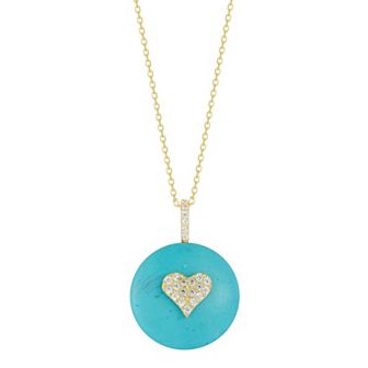 Sunkissed Sterling 14k Gold Over Silver Cubic Zirconia & Simulated Turquoise Heart Necklace