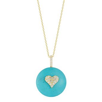 Sunkissed Sterling 14k Gold Over Silver Cubic Zirconia & Simulated Turquoise Heart Necklace